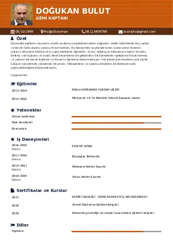 Gemi Kaptanı CV Örnekleri cv indir